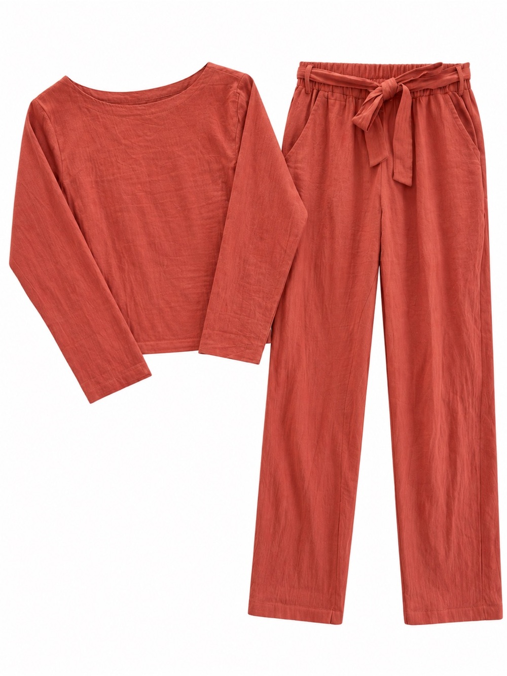 Two-piece Outfit Top Pant Set Lounge Terra-cota rust size S